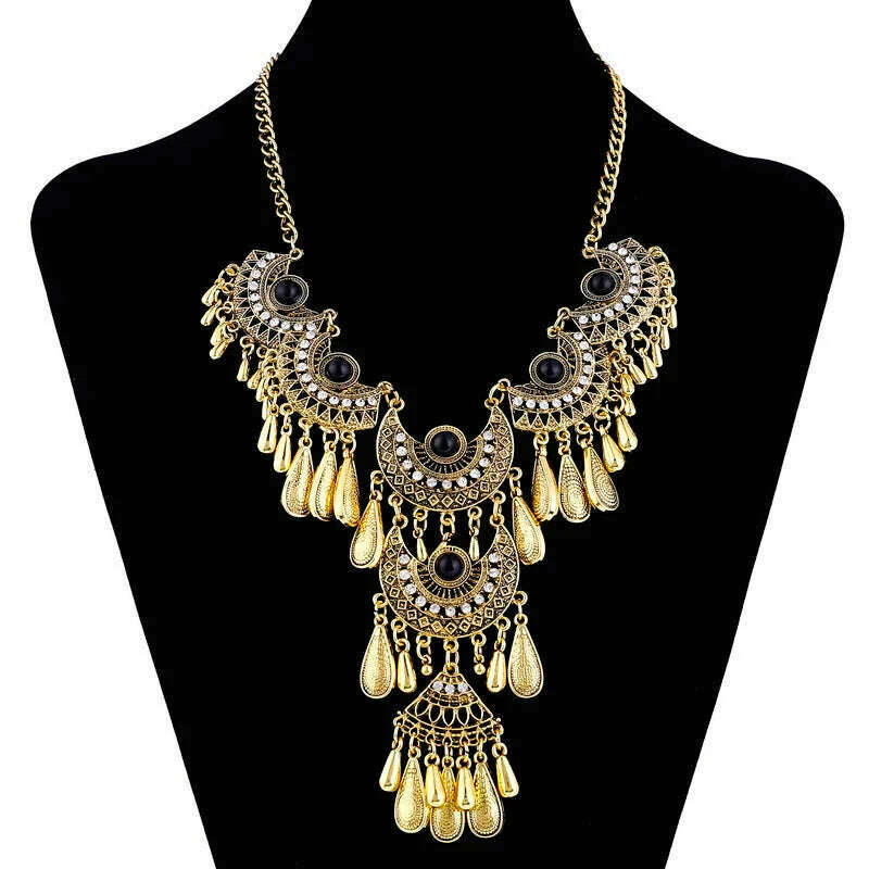 Fashion Ethnic Gypsy Bohemian Choker Necklace For Women Beads Drop Tassel Vintage Big Statement Collier Femme Party Jewelry - KIMLUD