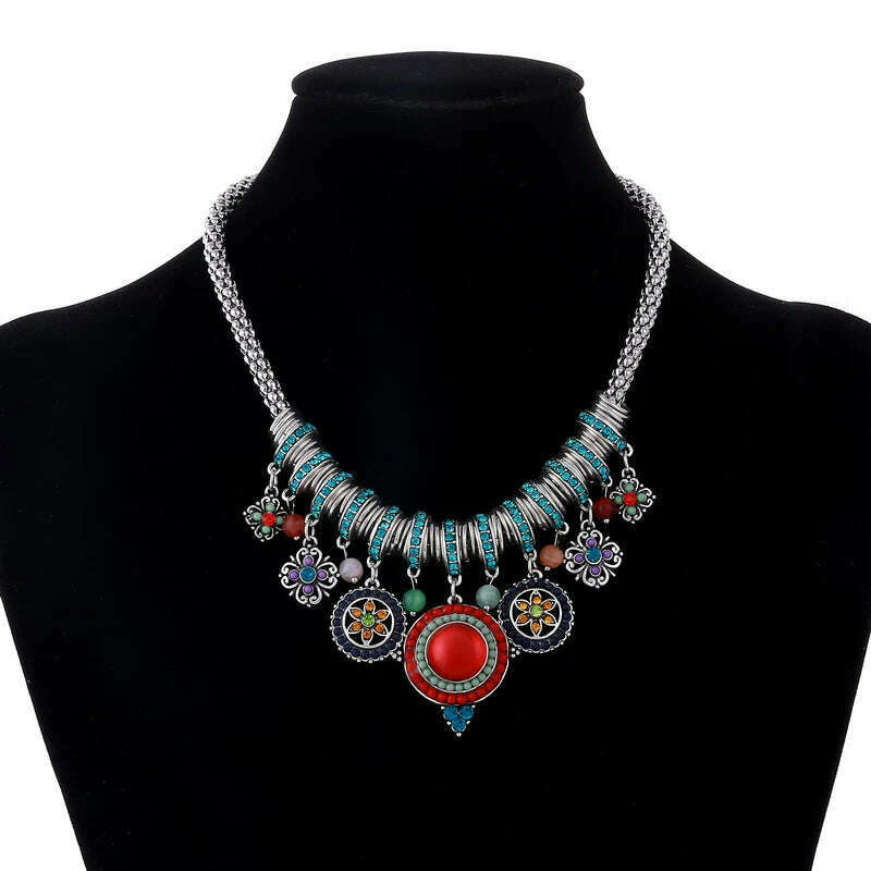Fashion Ethnic Gypsy Bohemian Choker Necklace For Women Beads Drop Tassel Vintage Big Statement Collier Femme Party Jewelry - KIMLUD