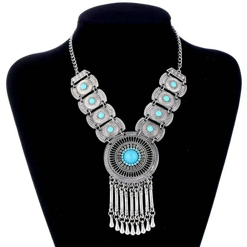 Fashion Ethnic Gypsy Bohemian Choker Necklace For Women Beads Drop Tassel Vintage Big Statement Collier Femme Party Jewelry - KIMLUD