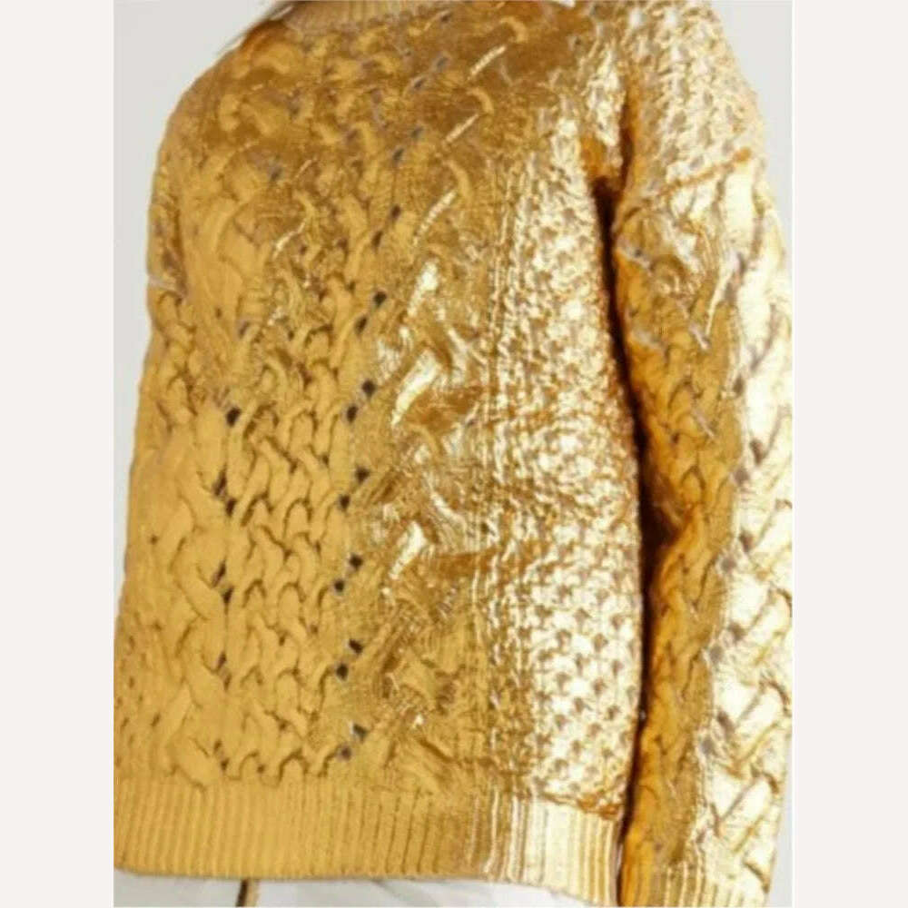 KIMLUD, Fashion Gold Foil Knitted Cardigan For Women Chic Round Neck Single Breasted Pullover Sweater 2023 Autumn Female Elegant Jumpers, KIMLUD Womens Clothes