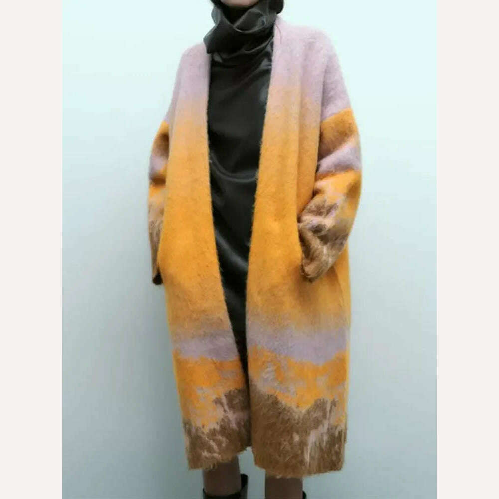 KIMLUD, Fashion Gradient Printed Knitted Cardigan For Women Loose Long Sleeve With Pocket Jumpers Winter Female High Street Sweater Coat, KIMLUD Womens Clothes