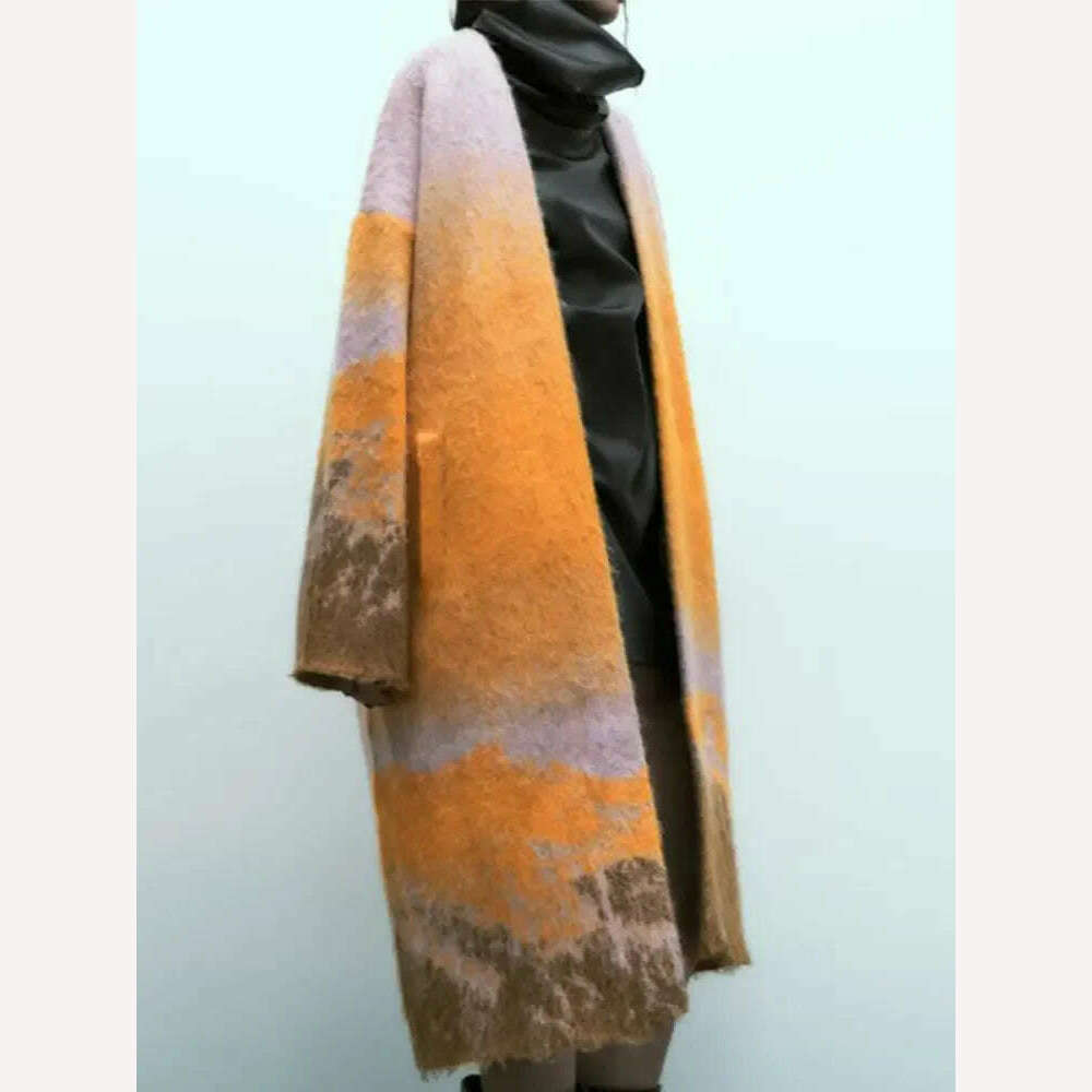 KIMLUD, Fashion Gradient Printed Knitted Cardigan For Women Loose Long Sleeve With Pocket Jumpers Winter Female High Street Sweater Coat, KIMLUD Womens Clothes