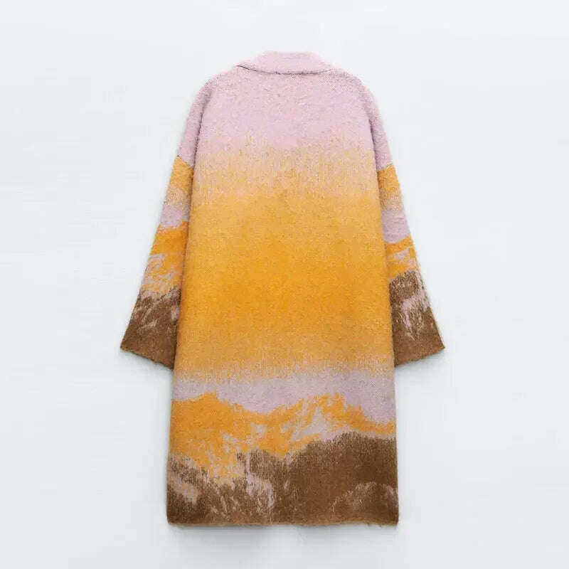 KIMLUD, Fashion Gradient Printed Knitted Cardigan For Women Loose Long Sleeve With Pocket Jumpers Winter Female High Street Sweater Coat, KIMLUD Womens Clothes