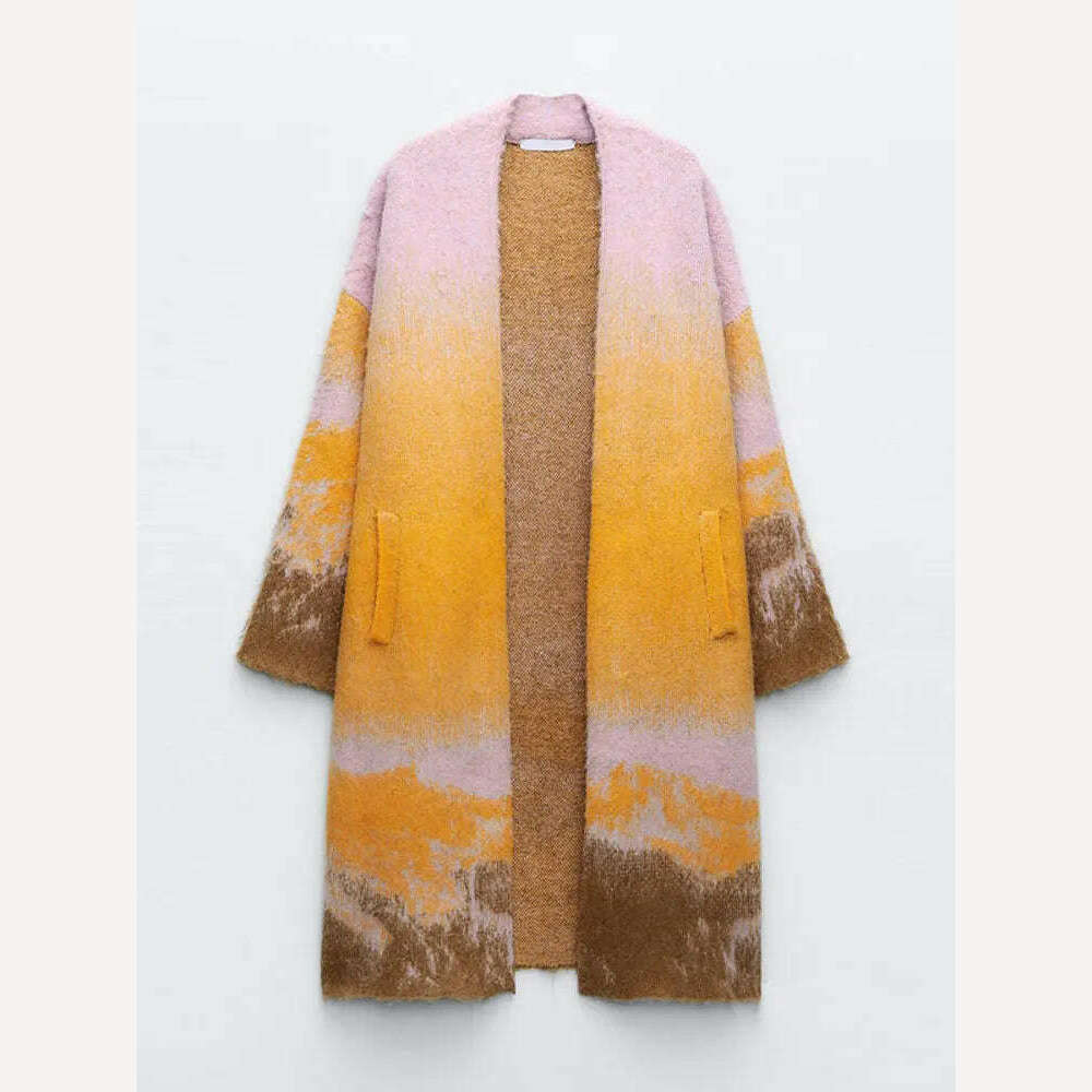 KIMLUD, Fashion Gradient Printed Knitted Cardigan For Women Loose Long Sleeve With Pocket Jumpers Winter Female High Street Sweater Coat, Multicolor / S, KIMLUD APPAREL - Womens Clothes
