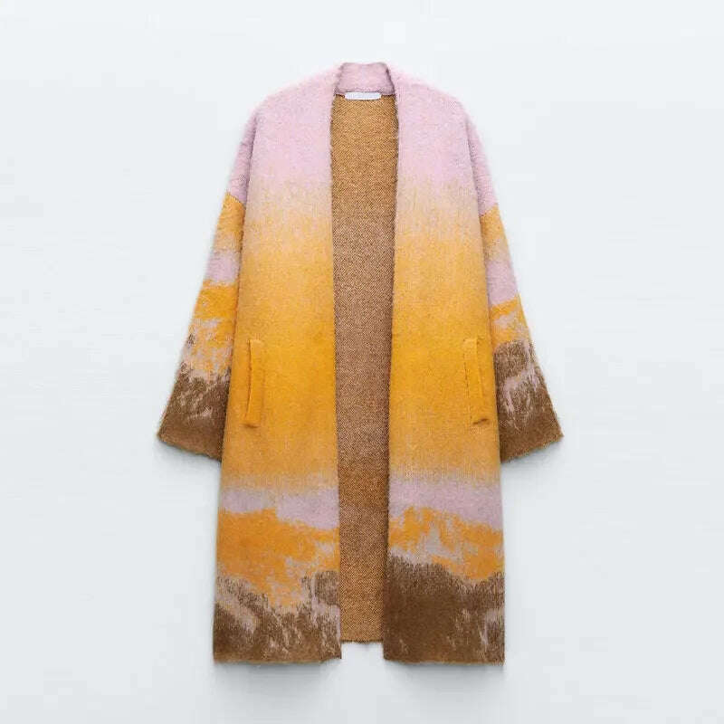 KIMLUD, Fashion Gradient Printed Knitted Cardigan For Women Loose Long Sleeve With Pocket Jumpers Winter Female High Street Sweater Coat, KIMLUD Womens Clothes