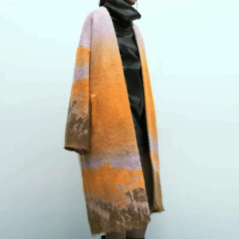 KIMLUD, Fashion Gradient Printed Knitted Cardigan For Women Loose Long Sleeve With Pocket Jumpers Winter Female High Street Sweater Coat, KIMLUD Womens Clothes