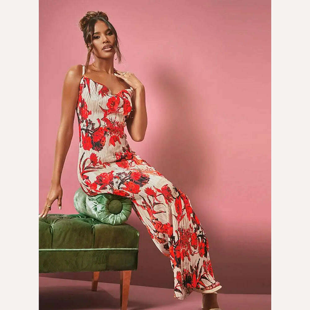 KIMLUD, Fashion Gradient Printed Pleated Strap Dress Woman 2023 Summer Square Collar High Waist Maxi Vestidos Night Party Club Outfits, KIMLUD Womens Clothes