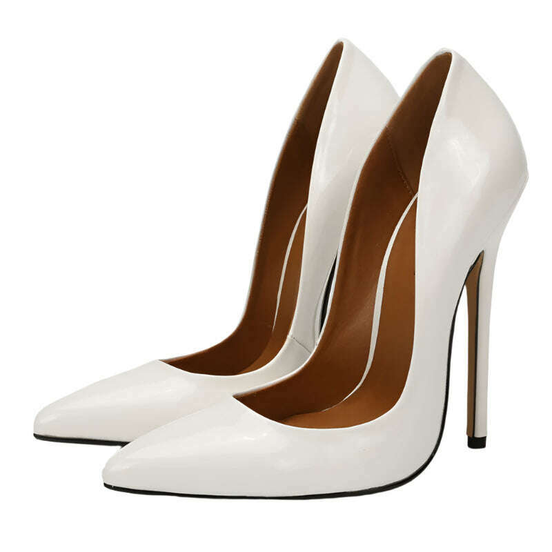 KIMLUD, Fashion High Heels Sexy Shoes Women Pumps Large Size 43 44 45 White Stiletto Heel Patent Leather Office Wedding Shoes Hey Si Mey, KIMLUD Womens Clothes