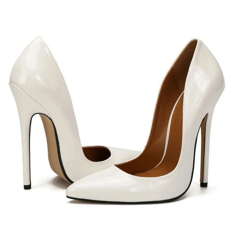 KIMLUD, Fashion High Heels Sexy Shoes Women Pumps Large Size 43 44 45 White Stiletto Heel Patent Leather Office Wedding Shoes Hey Si Mey, WHITE / 46, KIMLUD APPAREL - Womens Clothes