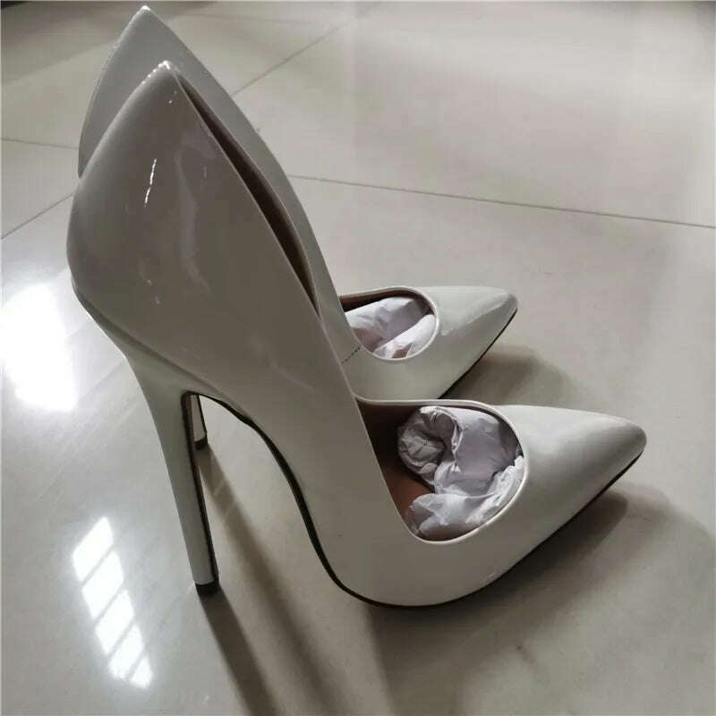 KIMLUD, Fashion High Heels Sexy Shoes Women Pumps Large Size 43 44 45 White Stiletto Heel Patent Leather Office Wedding Shoes Hey Si Mey, KIMLUD Womens Clothes