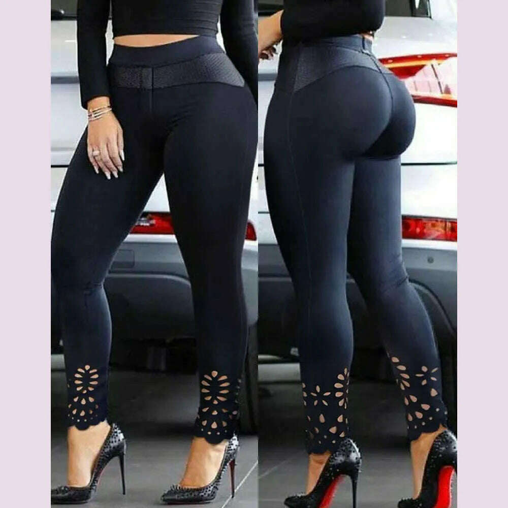 KIMLUD, Fashion High Waist Patchwork Hollow Out Hip Lift Long Trousers Leggings Sweatpants Women Elegant Skinny Pants Y2K INS Clothes, KIMLUD Womens Clothes