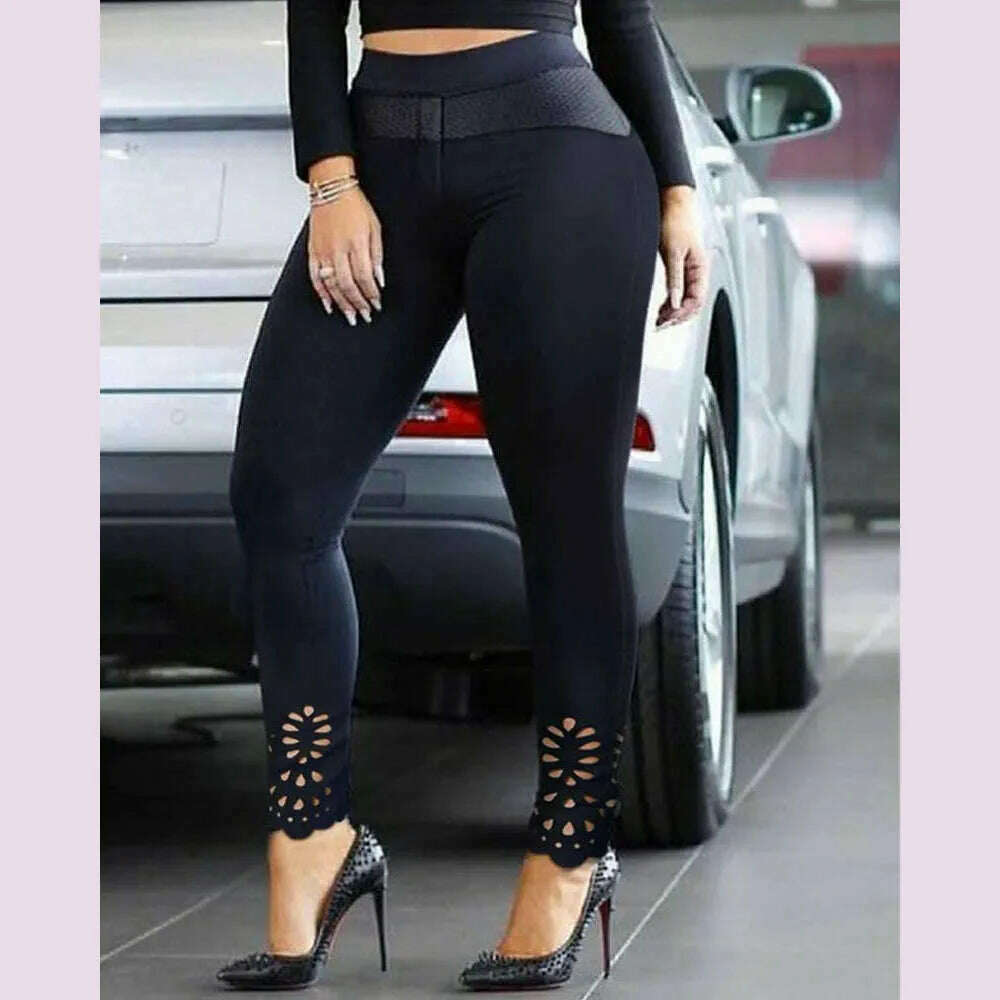 KIMLUD, Fashion High Waist Patchwork Hollow Out Hip Lift Long Trousers Leggings Sweatpants Women Elegant Skinny Pants Y2K INS Clothes, KIMLUD Womens Clothes