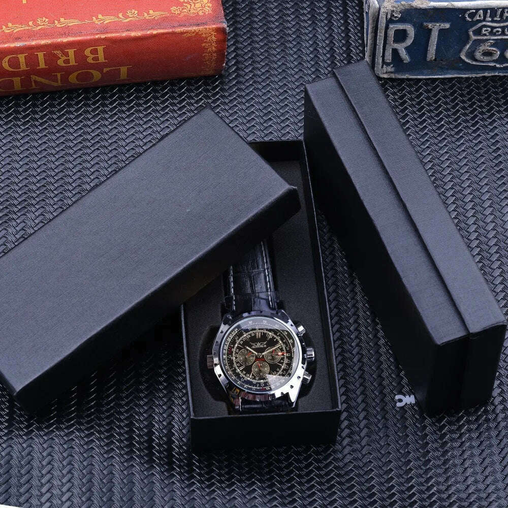 KIMLUD, Fashion Jaragar Top Brand Leather Automatic Mechanical Calendar Business Watches Pilot Design Men's Wrist Watch Male, KIMLUD Womens Clothes