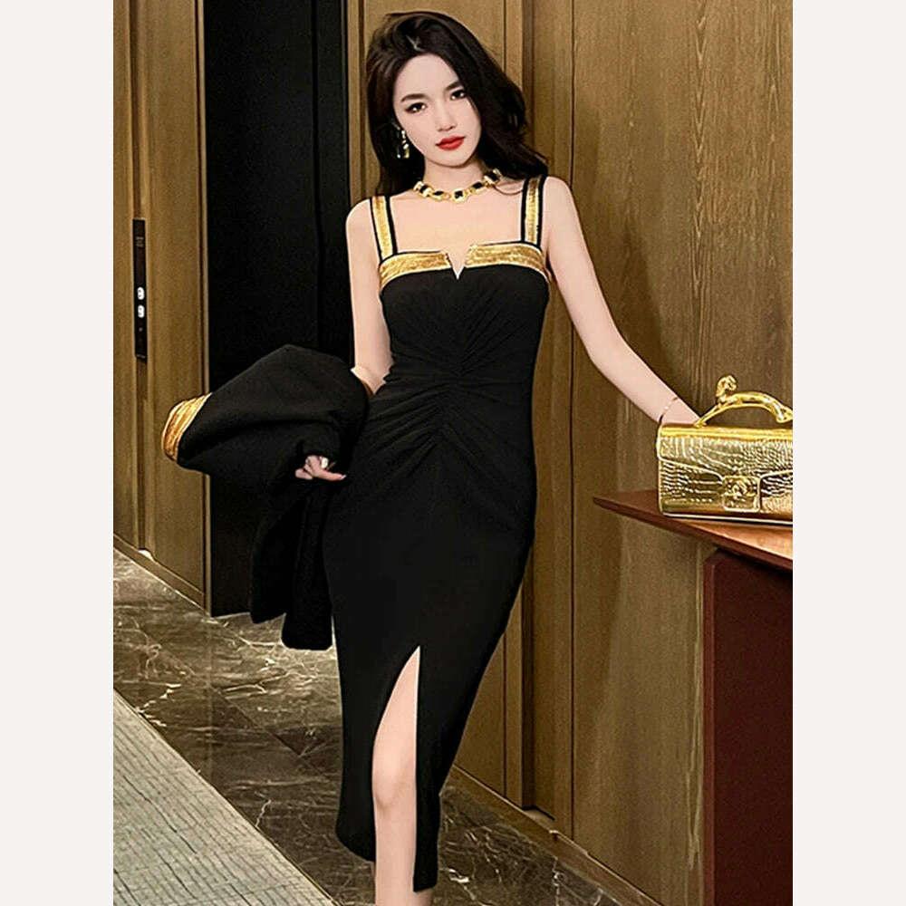KIMLUD, Fashion Ladies Luxury Black Evening Long Dress Women Clothes Chic Sexy Strap Slim Slit Midi Party Prom Robe Femme Mujer Vestidos, KIMLUD Womens Clothes