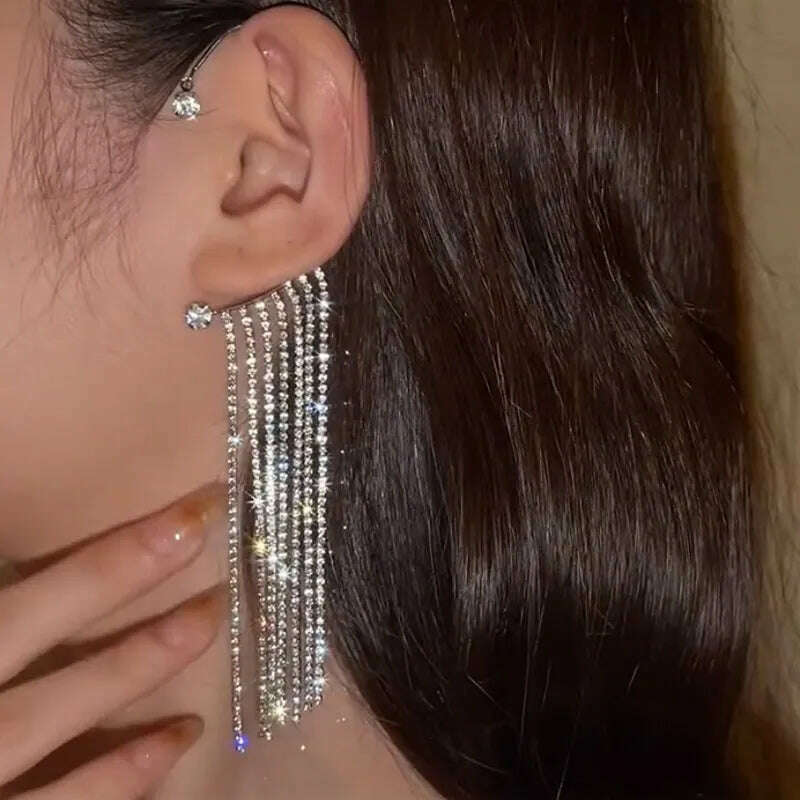 KIMLUD, Fashion Leaf Long Crystal Leaf Drop Earrings for Women Romantic Valentine's Day Anniversary Gift Bridal Wedding Party Jewelry, ED121, KIMLUD APPAREL - Womens Clothes