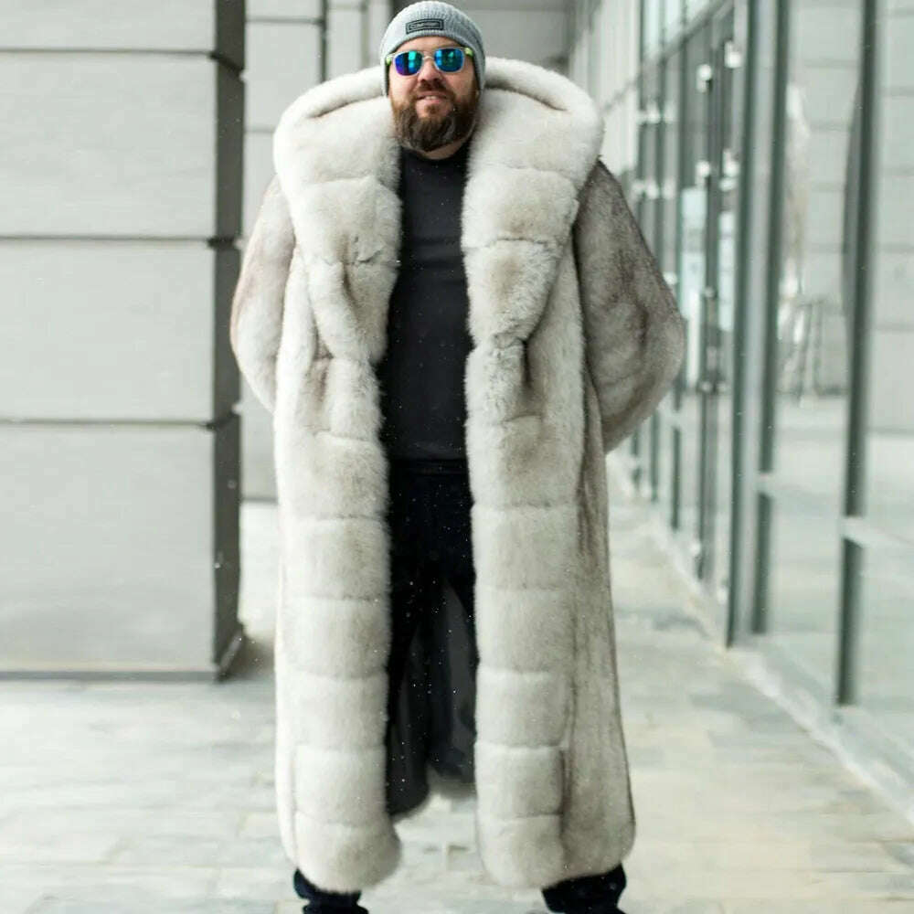 KIMLUD, Fashion Long Real Fox Fur Coat with Big Hood Thick Warm Fur Overcoat for Men Outwear 2022 Winter New Genuine Fox Fur Coats Man, KIMLUD Womens Clothes