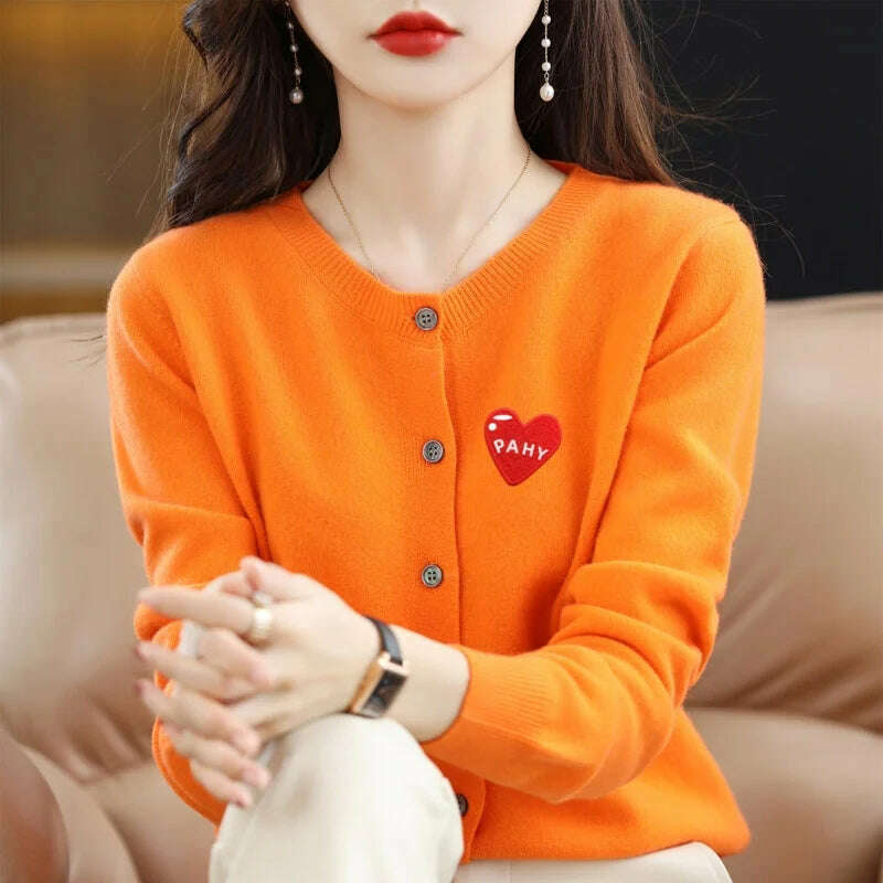 KIMLUD, Fashion Long Sleeve 100% Pure Merino Sweaters Wool Spring Autumn Cashmere Women Knitted O-Neck Top Cardigan Clothing Tops, Emma Huang / XXL, KIMLUD Womens Clothes