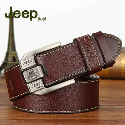 KIMLUD, Fashion Mens Casual Genuine Leather Belt High Quality Cowhide Retro Pin Buckle Belt for Jeans Men Design Brown Belts 3.8cm Width, Coffee / 105cm, KIMLUD Womens Clothes