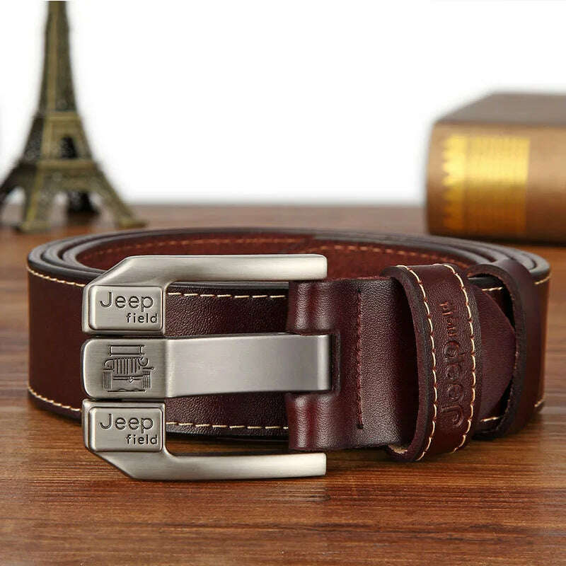 KIMLUD, Fashion Mens Casual Genuine Leather Belt High Quality Cowhide Retro Pin Buckle Belt for Jeans Men Design Brown Belts 3.8cm Width, KIMLUD Womens Clothes