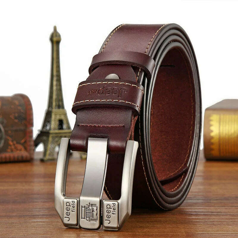 KIMLUD, Fashion Mens Casual Genuine Leather Belt High Quality Cowhide Retro Pin Buckle Belt for Jeans Men Design Brown Belts 3.8cm Width, KIMLUD Womens Clothes