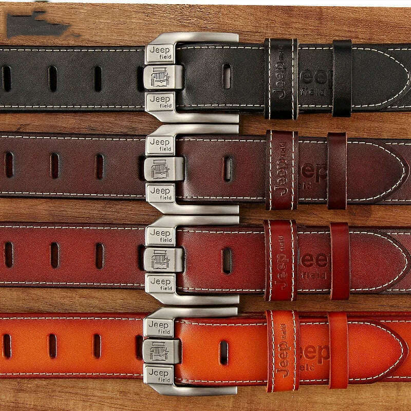 KIMLUD, Fashion Mens Casual Genuine Leather Belt High Quality Cowhide Retro Pin Buckle Belt for Jeans Men Design Brown Belts 3.8cm Width, KIMLUD Womens Clothes