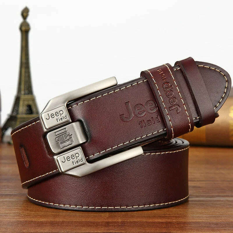 KIMLUD, Fashion Mens Casual Genuine Leather Belt High Quality Cowhide Retro Pin Buckle Belt for Jeans Men Design Brown Belts 3.8cm Width, KIMLUD Womens Clothes