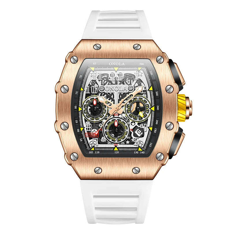 KIMLUD, Fashion Men's Watch ONOLA Unique Design Multi-functional Automatic Mechanical Watches Men's Tape Waterproof Wristwatch, rose white, KIMLUD APPAREL - Womens Clothes