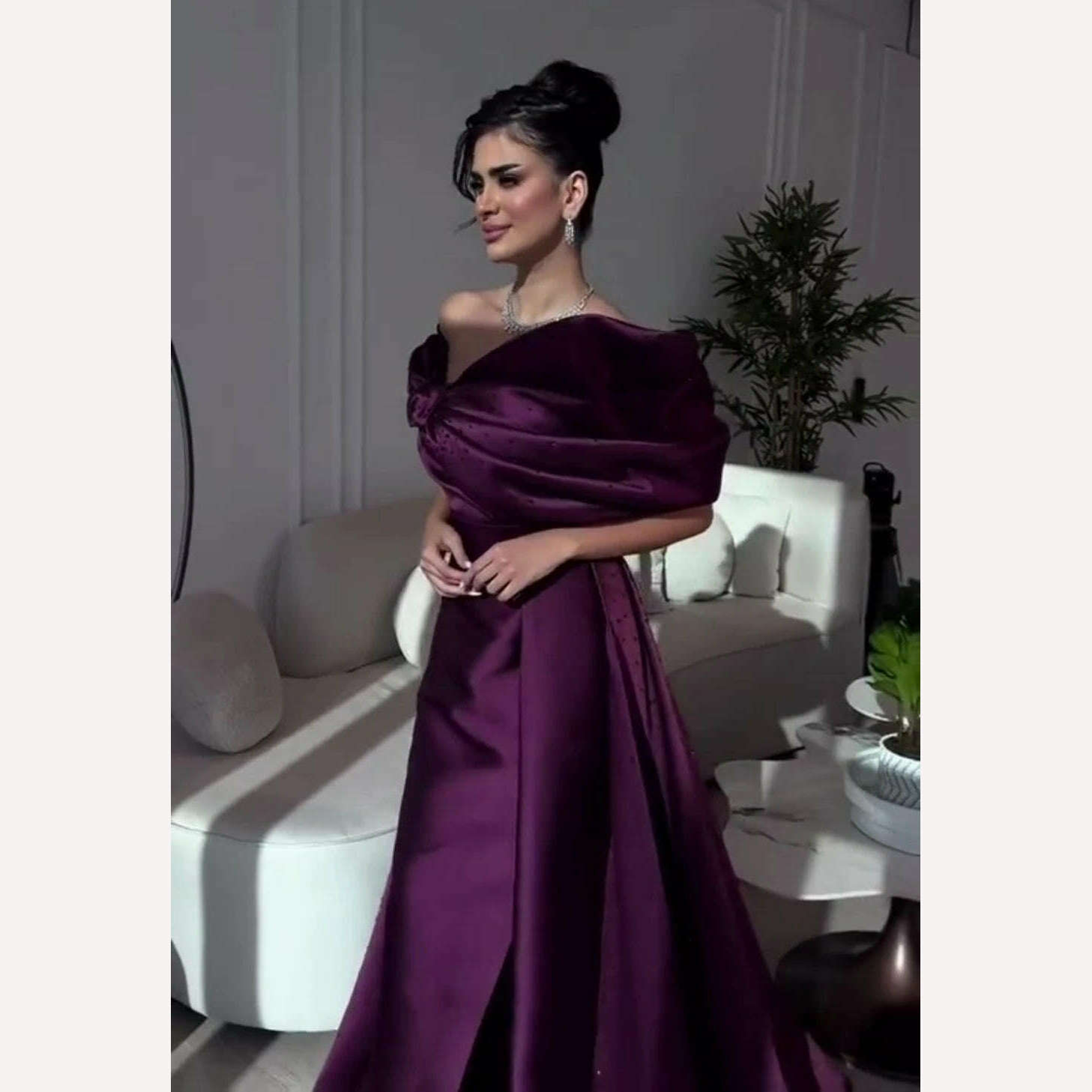 Fashion Off-the-shoulder A-line Floor Length Prom Dresses Bows Beading Satin Formal Occasion Gown vestido de festa mulher luxo - KIMLUD