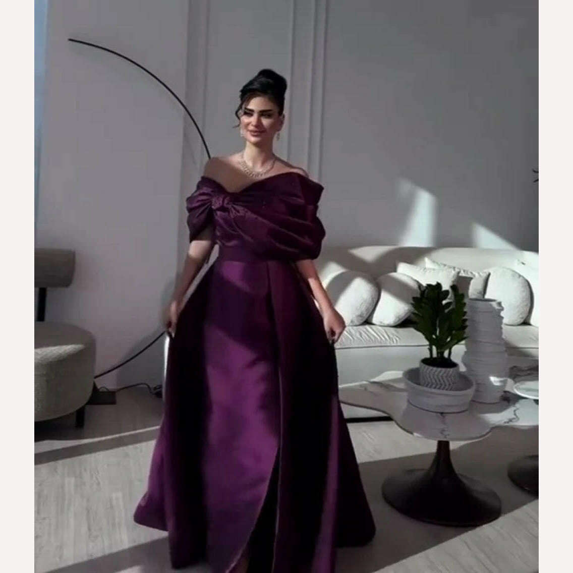 Fashion Off-the-shoulder A-line Floor Length Prom Dresses Bows Beading Satin Formal Occasion Gown vestido de festa mulher luxo - KIMLUD