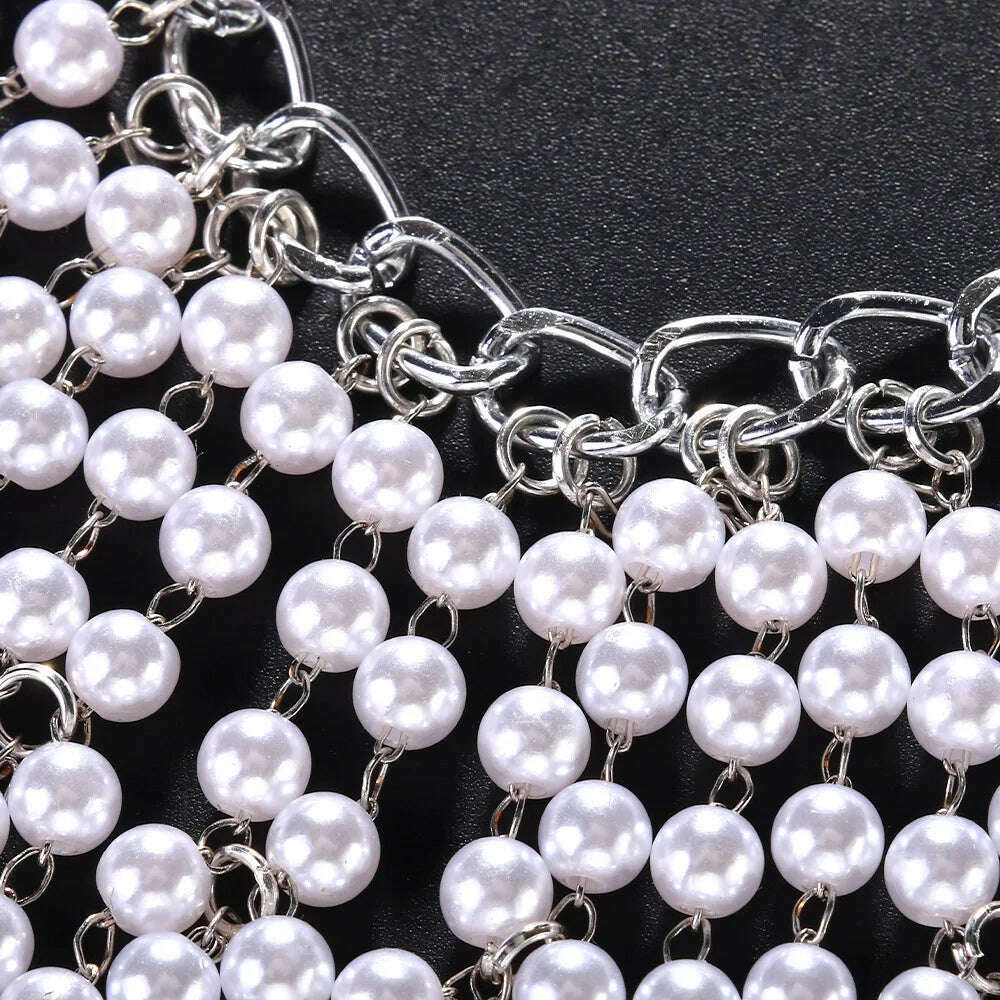 Fashion Pearl Tassel Headpiece Cap Wedding Hair Accessories Indian Jewelry Elegant Bridal Head Chain Hat Women Prom - KIMLUD