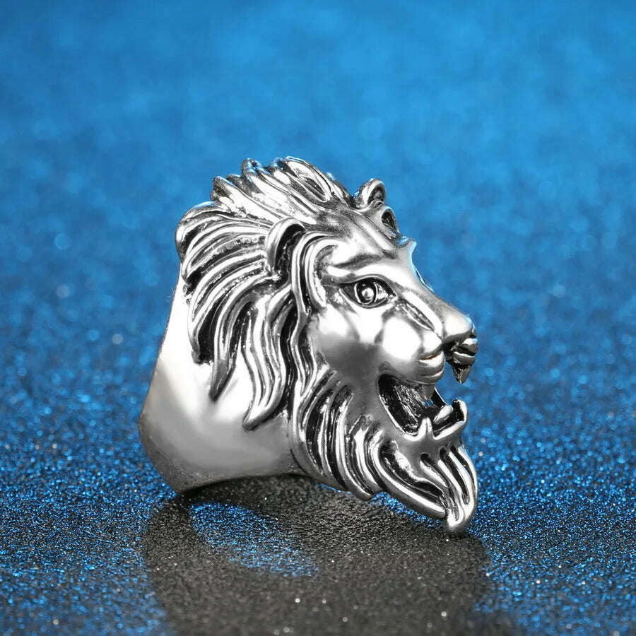 Fashion Punk Rock Lion Biker Ring Hip Hop Big Animal Ring Men Accessories Vintage Jewelry 2018 - KIMLUD