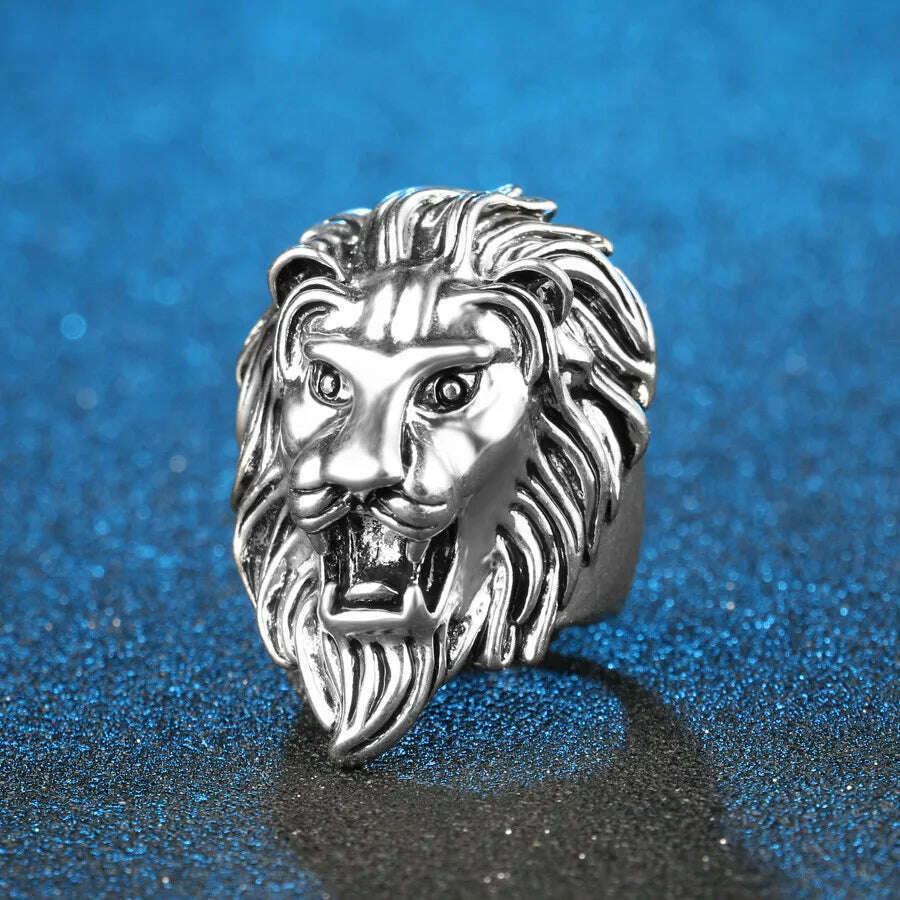 Fashion Punk Rock Lion Biker Ring Hip Hop Big Animal Ring Men Accessories Vintage Jewelry 2018 - KIMLUD