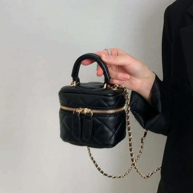 Fashion Rhombus Plaid Shoulder Bags for Women Square PU Leather Makeup Lipstick Toiletry Organizer Box Black Cross Body Bags - KIMLUD
