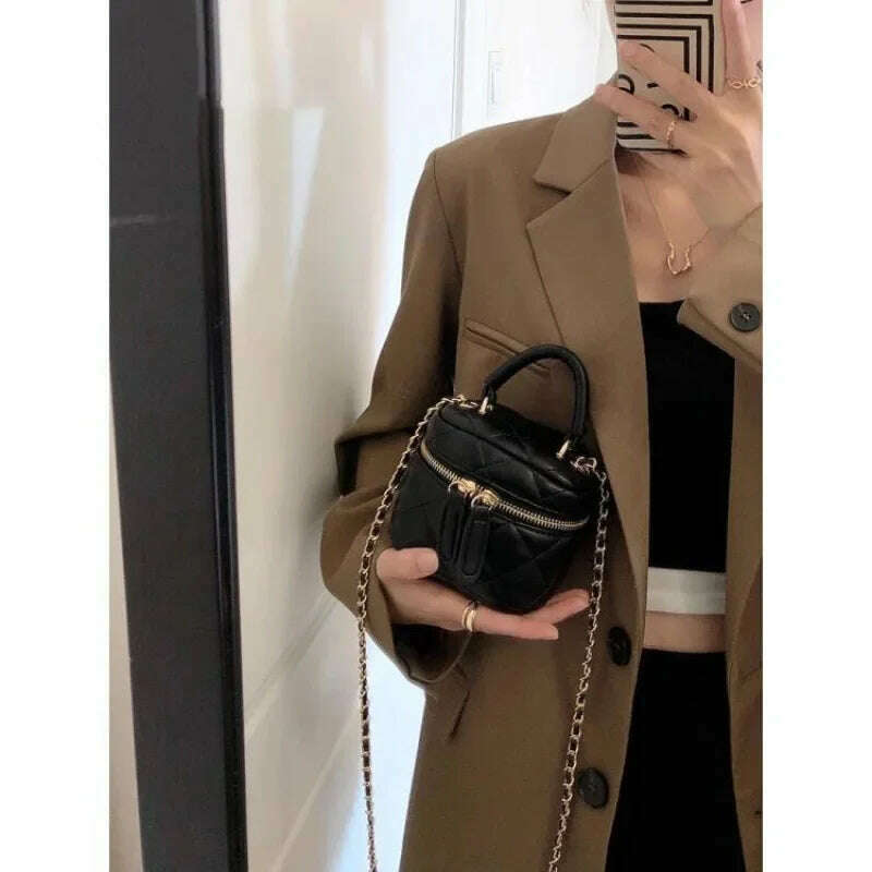 Fashion Rhombus Plaid Shoulder Bags for Women Square PU Leather Makeup Lipstick Toiletry Organizer Box Black Cross Body Bags - KIMLUD