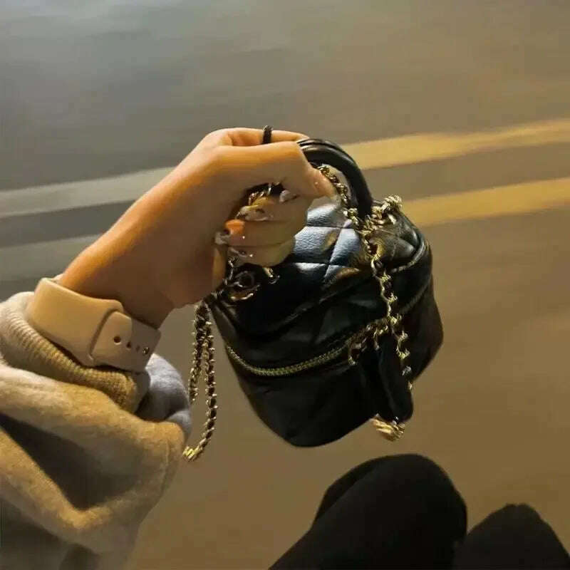 Fashion Rhombus Plaid Shoulder Bags for Women Square PU Leather Makeup Lipstick Toiletry Organizer Box Black Cross Body Bags - KIMLUD