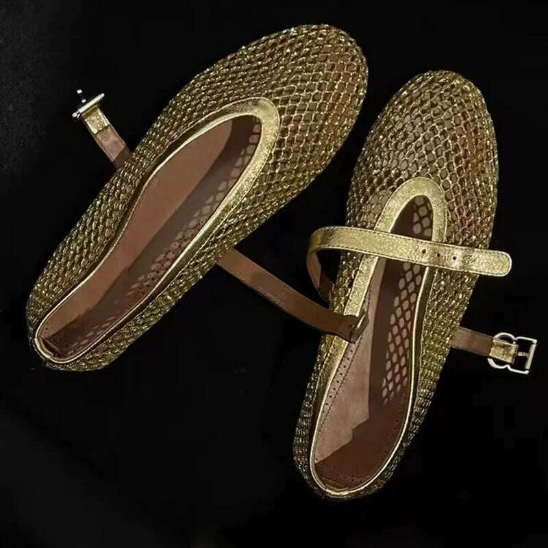 KIMLUD, Fashion rivet crystal women laofers slip on casual ballet flats, gold / 36, KIMLUD APPAREL - Womens Clothes