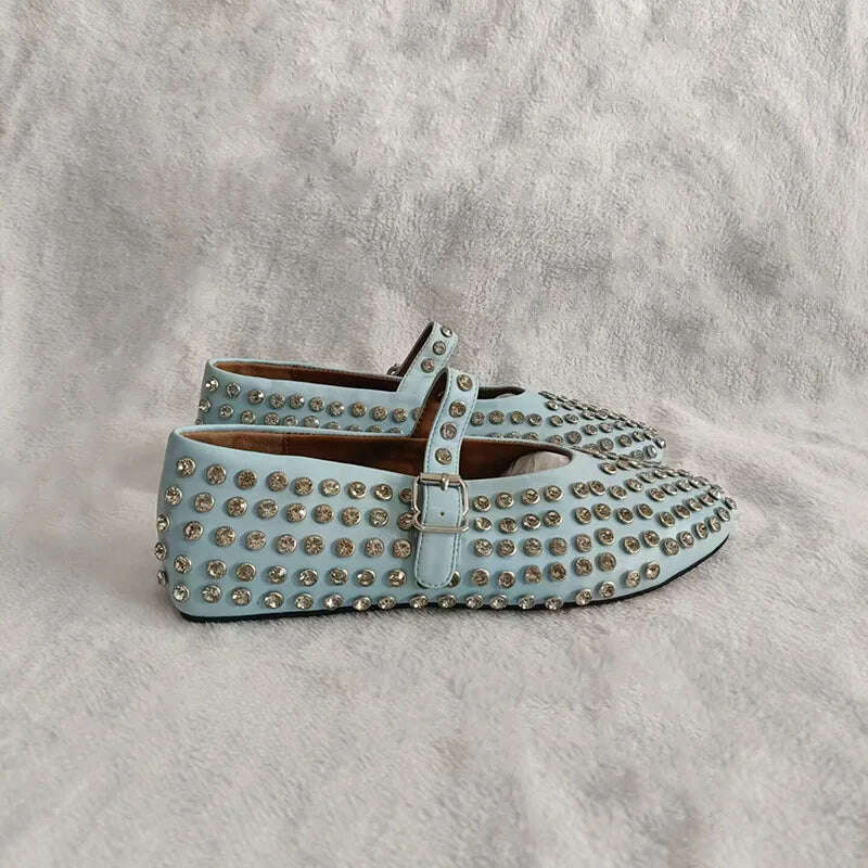 KIMLUD, Fashion rivet crystal women laofers slip on casual ballet flats, blue / 40, KIMLUD APPAREL - Womens Clothes