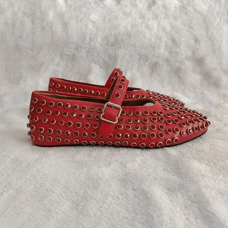 KIMLUD, Fashion rivet crystal women laofers slip on casual ballet flats, red / 39, KIMLUD APPAREL - Womens Clothes