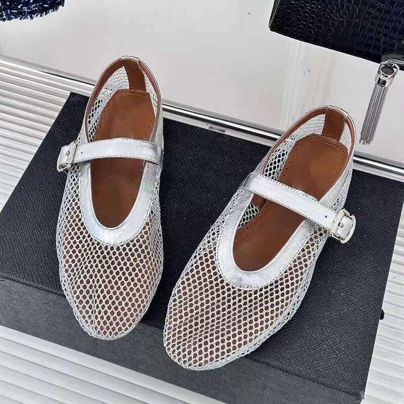 KIMLUD, Fashion rivet crystal women laofers slip on casual ballet flats, silver / 43, KIMLUD APPAREL - Womens Clothes