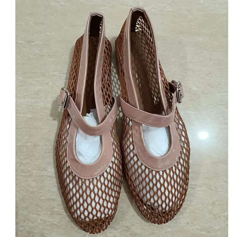KIMLUD, Fashion rivet crystal women laofers slip on casual ballet flats, brown mesh / 40, KIMLUD APPAREL - Womens Clothes