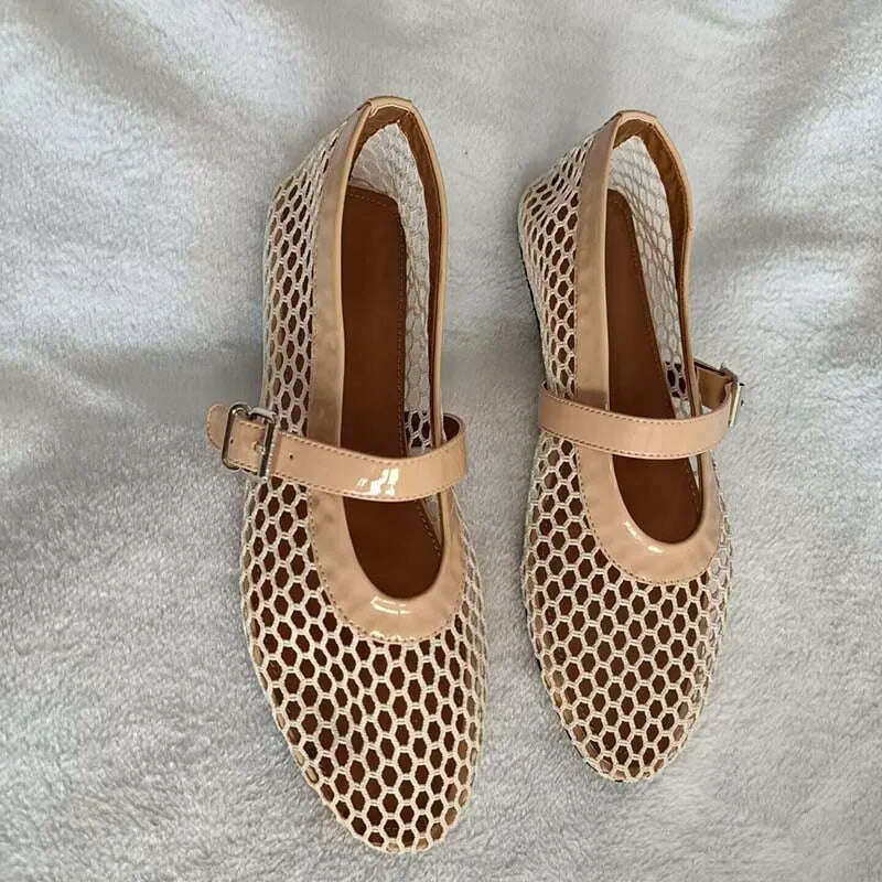 KIMLUD, Fashion rivet crystal women laofers slip on casual ballet flats, almond mesh / 42, KIMLUD APPAREL - Womens Clothes