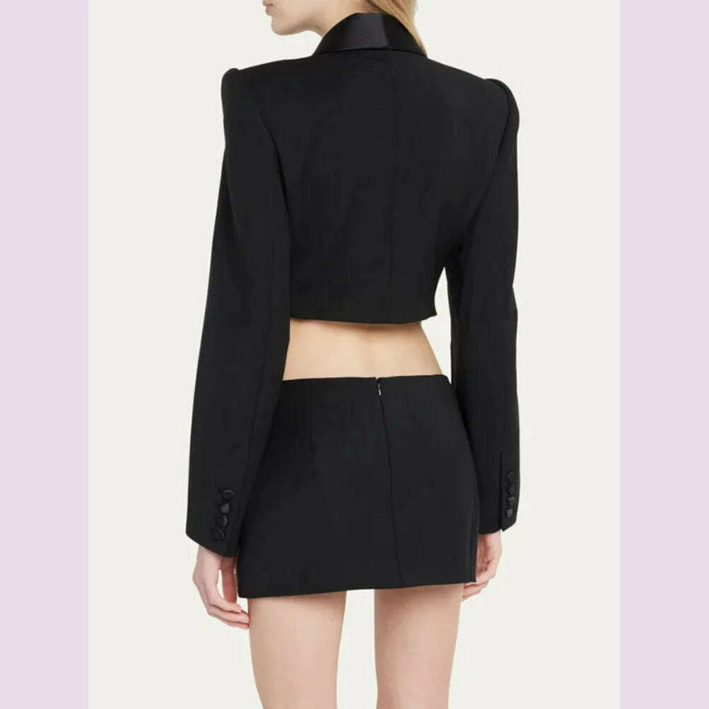 Fashion Sexy Spice Girl Suit Women's 2023 Autumn New Luxury Rhinestone Bow Blazer Coat+Short Skirt Elegant Commuter 2-Piece Set - KIMLUD