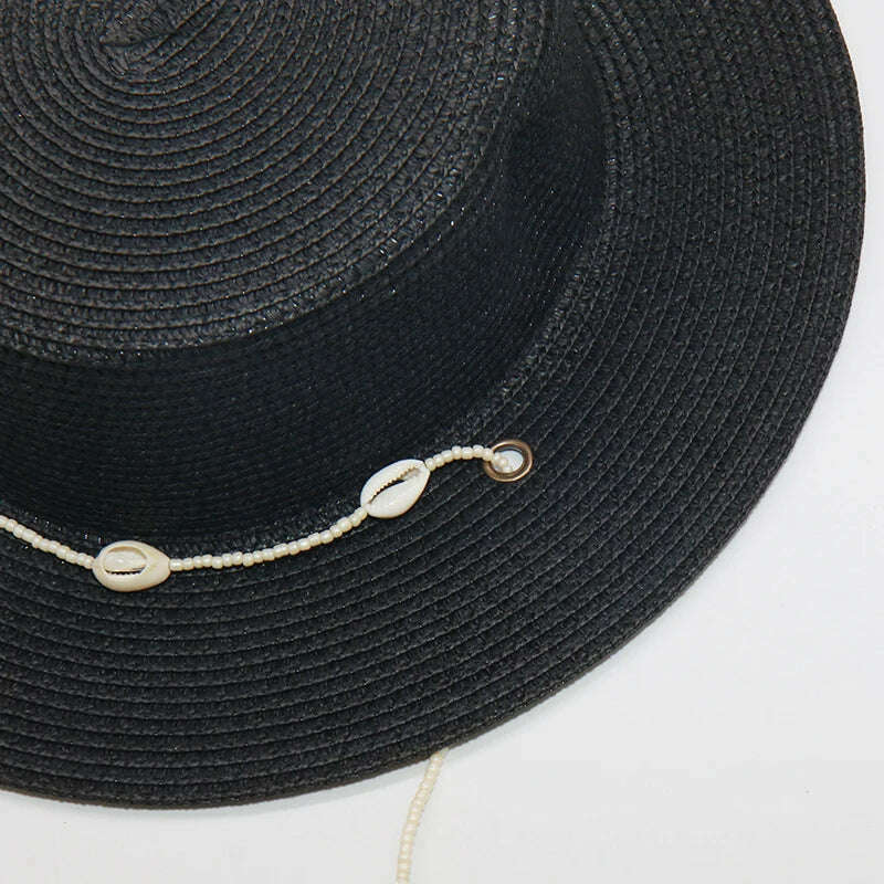 KIMLUD, Fashion shell Chain Beach Hat For Women Summer Flat White Sun Hats Necklace Strape Hat, KIMLUD Womens Clothes