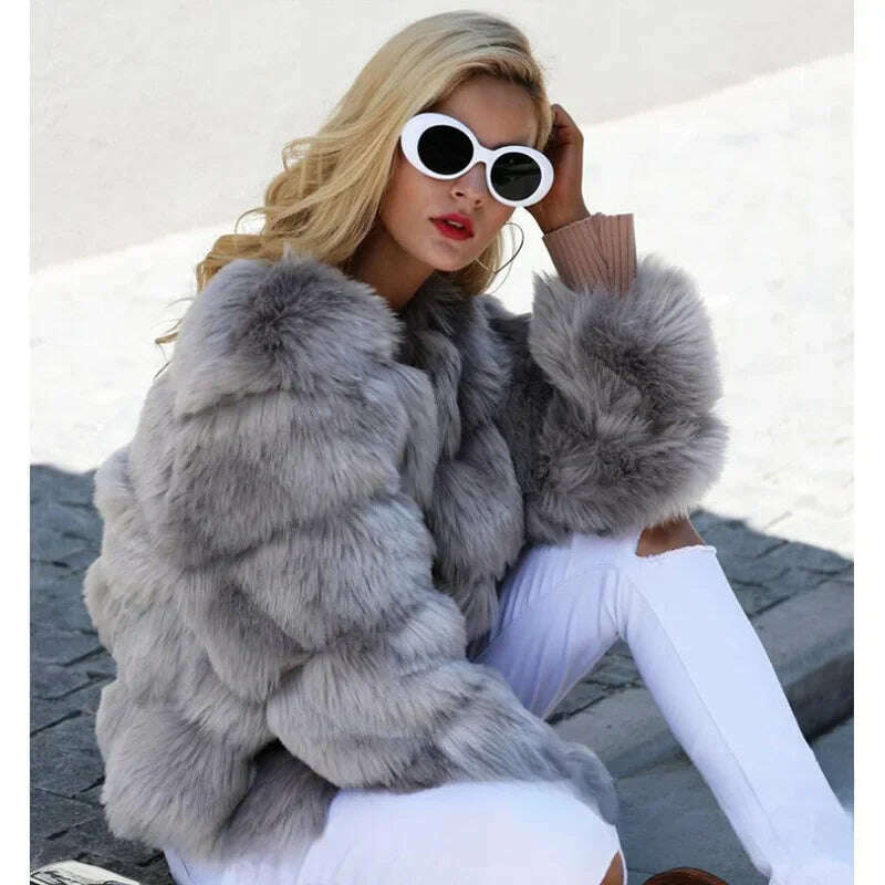 KIMLUD, Fashion Short Women Fur Jacket Thickened Warm Slim Faux Fur Coat Elegant Quilted Fox Fur Coats Winter Y2K Vintage Padded Jacket, KIMLUD Womens Clothes