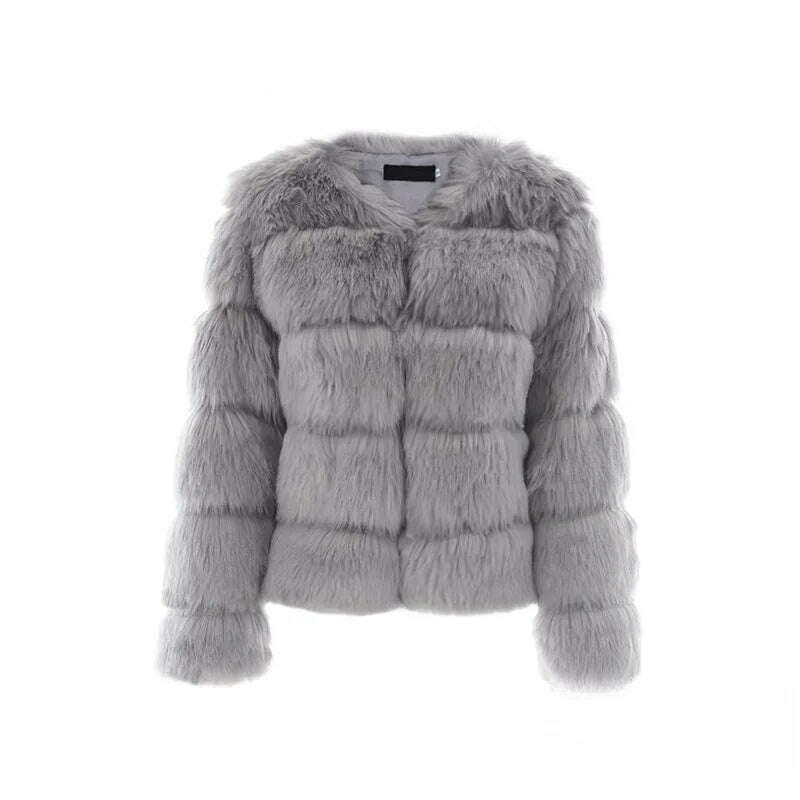 KIMLUD, Fashion Short Women Fur Jacket Thickened Warm Slim Faux Fur Coat Elegant Quilted Fox Fur Coats Winter Y2K Vintage Padded Jacket, KIMLUD Womens Clothes