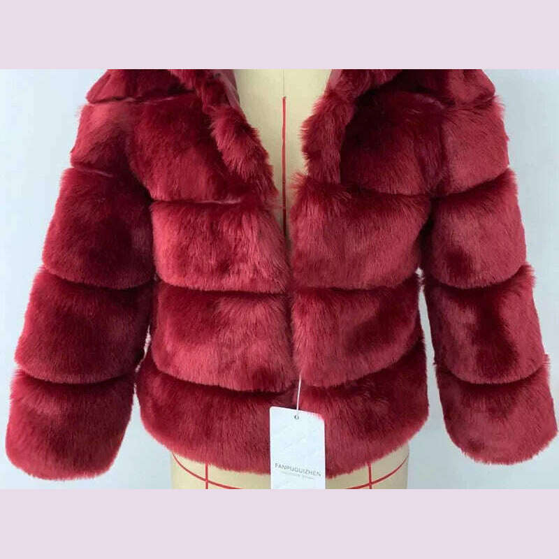 KIMLUD, Fashion Short Women Fur Jacket Thickened Warm Slim Faux Fur Coat Elegant Quilted Fox Fur Coats Winter Y2K Vintage Padded Jacket, Red Fur / L, KIMLUD APPAREL - Womens Clothes