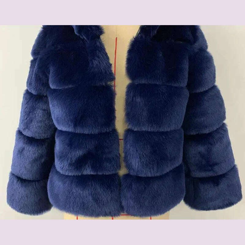 KIMLUD, Fashion Short Women Fur Jacket Thickened Warm Slim Faux Fur Coat Elegant Quilted Fox Fur Coats Winter Y2K Vintage Padded Jacket, Blue Fur / XXL, KIMLUD APPAREL - Womens Clothes
