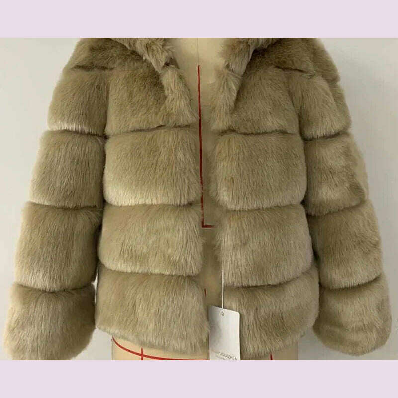 KIMLUD, Fashion Short Women Fur Jacket Thickened Warm Slim Faux Fur Coat Elegant Quilted Fox Fur Coats Winter Y2K Vintage Padded Jacket, Khaki Fur / XXL, KIMLUD APPAREL - Womens Clothes
