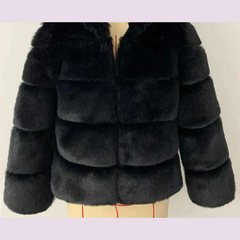 KIMLUD, Fashion Short Women Fur Jacket Thickened Warm Slim Faux Fur Coat Elegant Quilted Fox Fur Coats Winter Y2K Vintage Padded Jacket, Black Fur / XXL, KIMLUD APPAREL - Womens Clothes