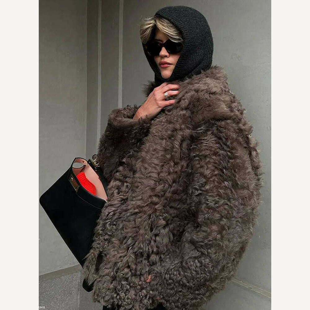 KIMLUD, Fashion Single Breasted Faux Fur Coat Women 2023 Winter New Thickened Warm Oversized Plush Jackets Female Loose Street Overcoat, coffee / S, KIMLUD APPAREL - Womens Clothes